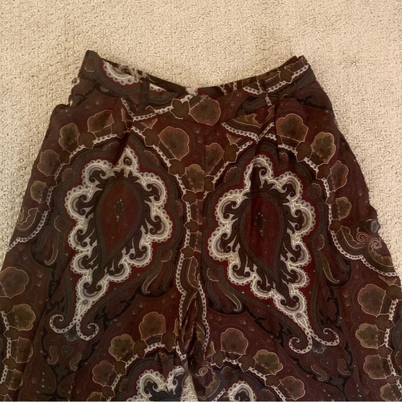 ANN TAYLOR Wide Leg Loose Pants - Paisley Maroon Brown Navy Trousers - Elastic - Picture 5 of 10